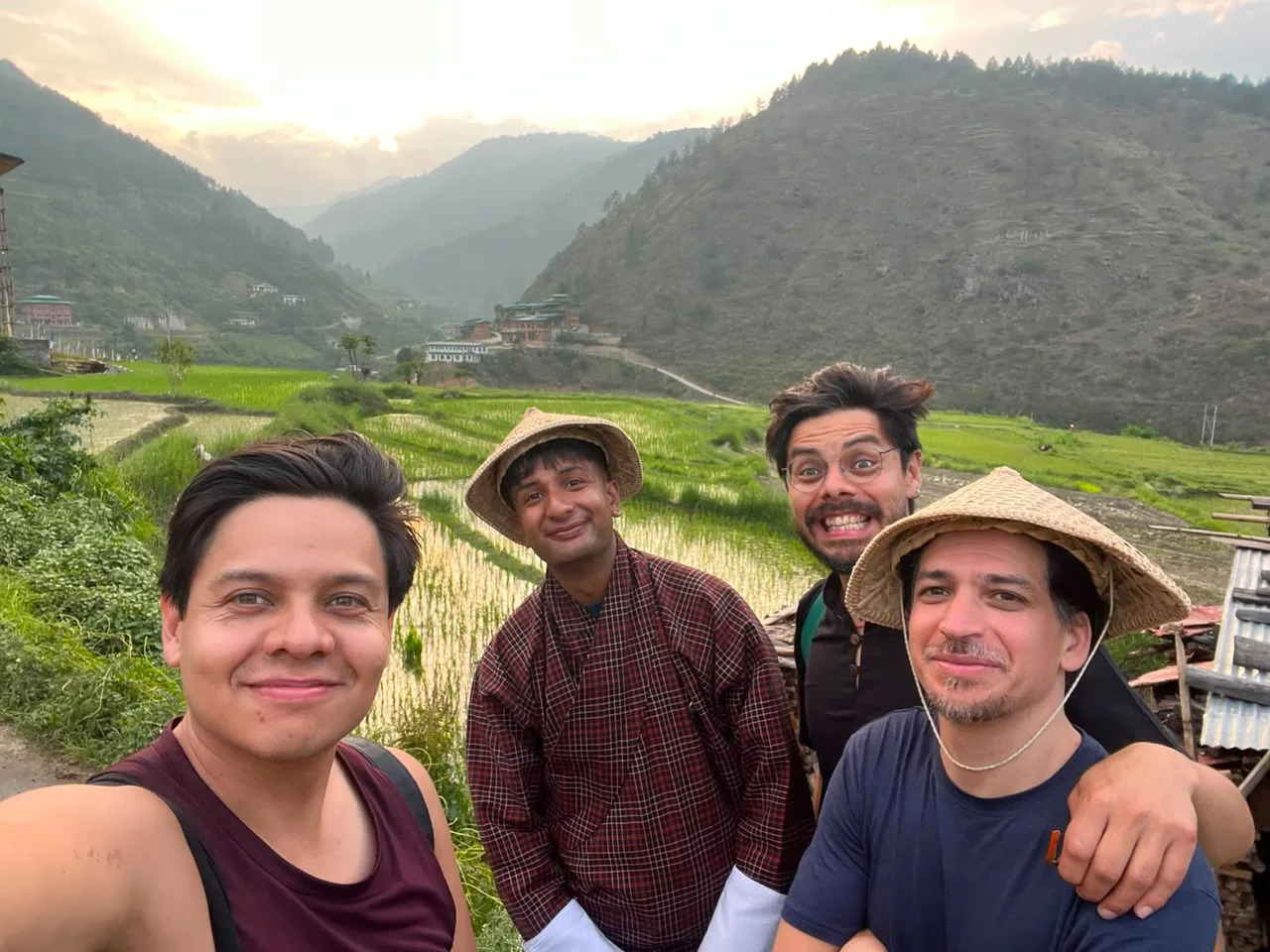 Daniel and family in Bhutanese rice fields