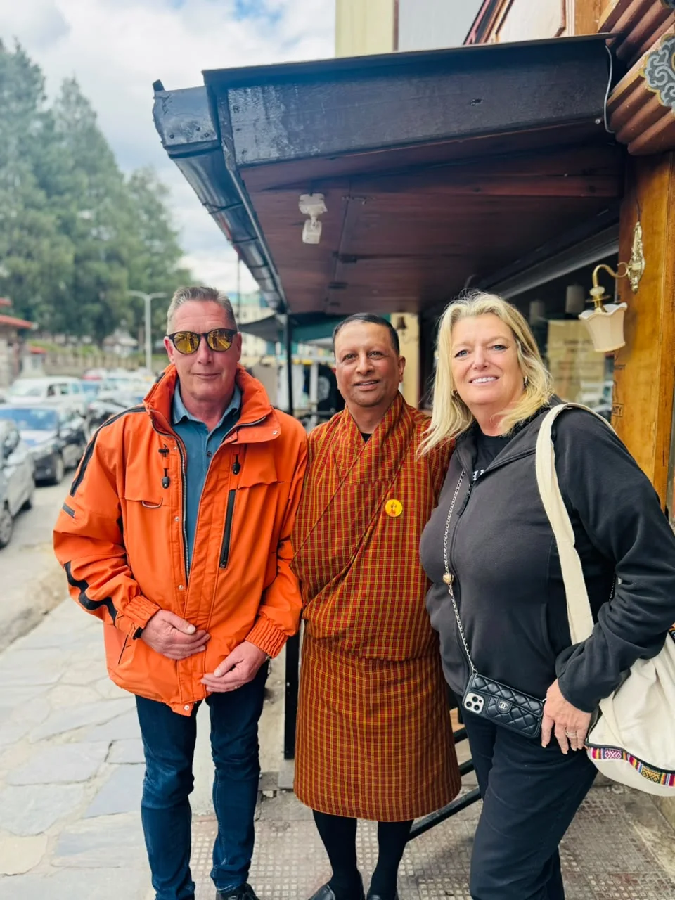 Khetnath Sharma with guests in Bhutan