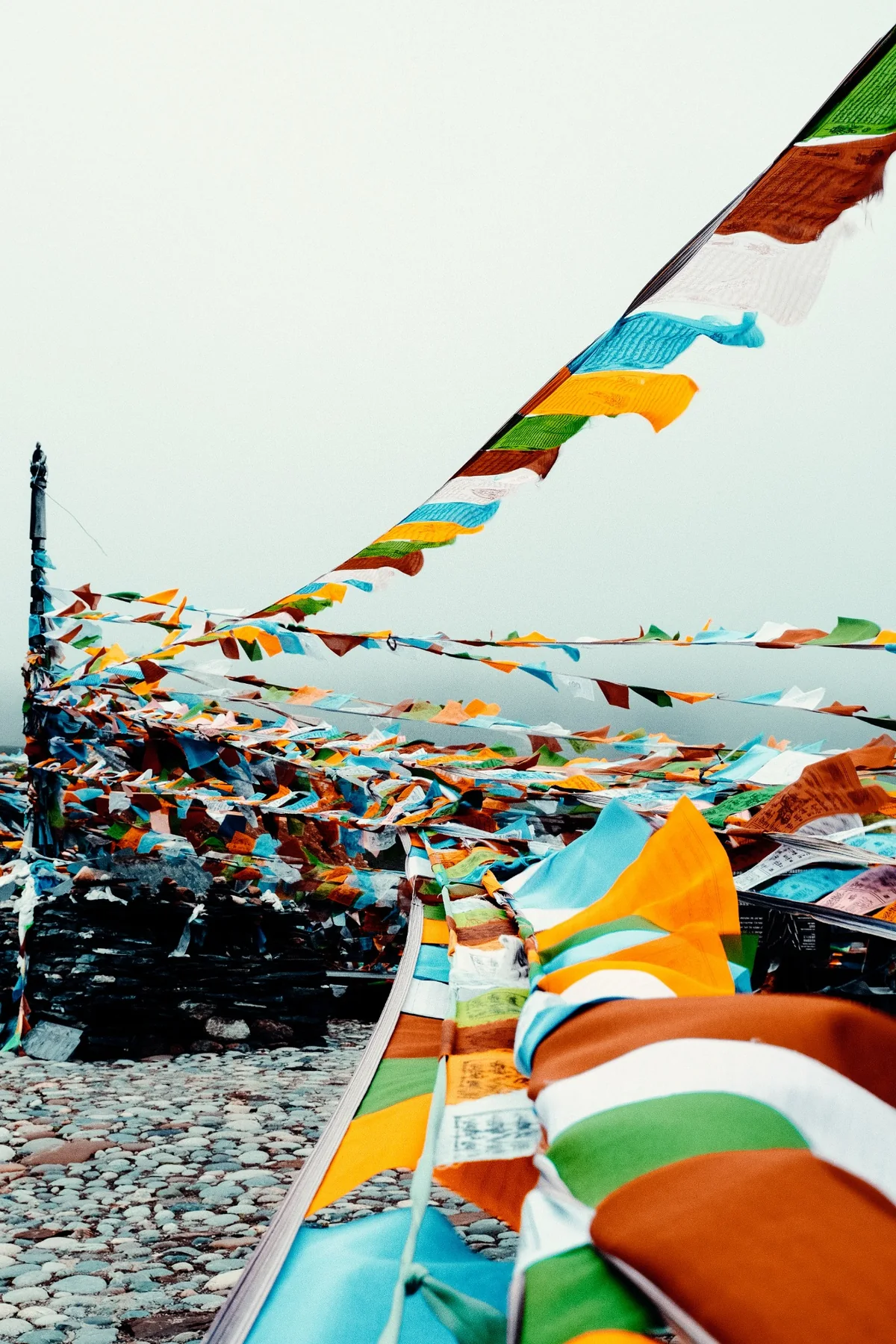 Prayer flags across a mountain pass in Bhutan