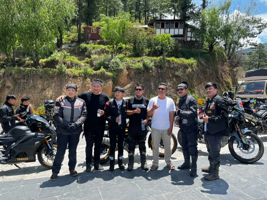 Raymond meeting Bhutanese motorcycle riders
